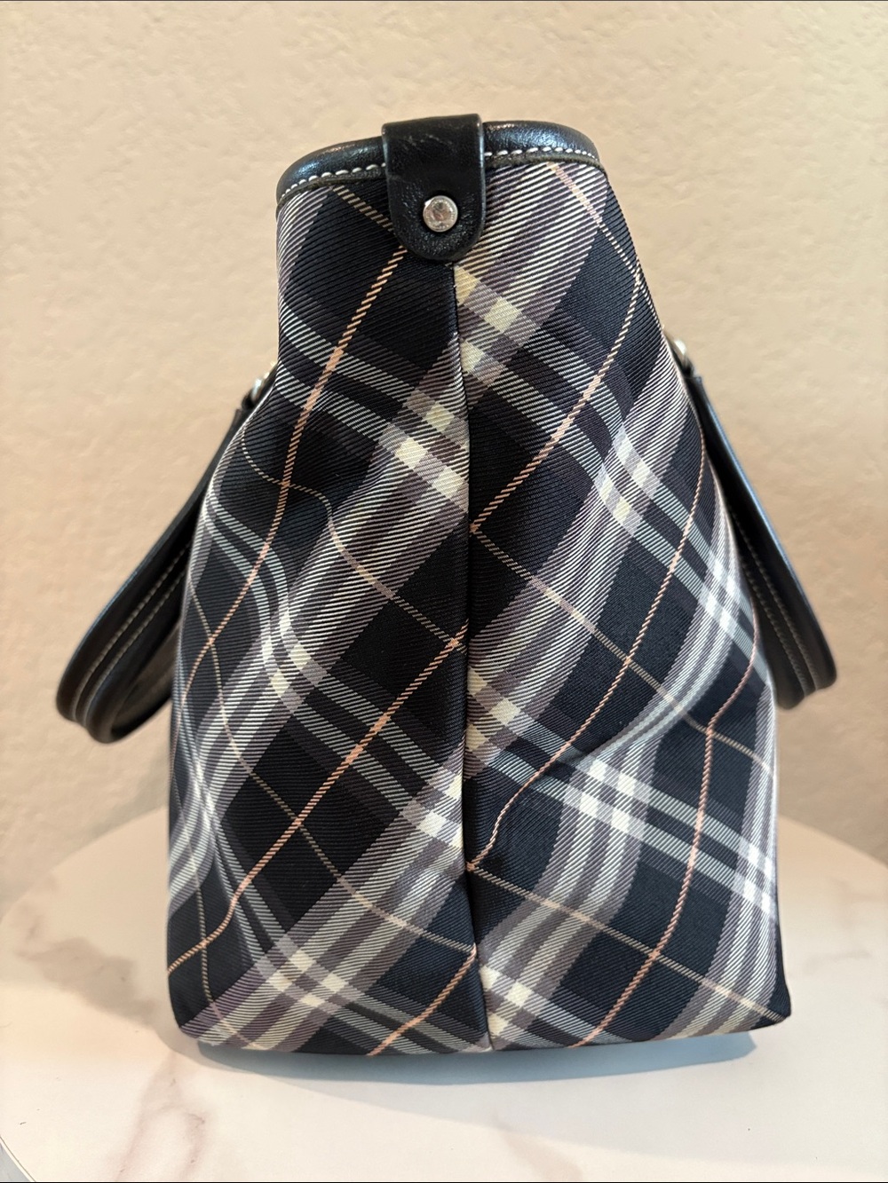 Burberry Black Plaid Tote Canvas Bag with Leather Handles - Picture 9 of 16